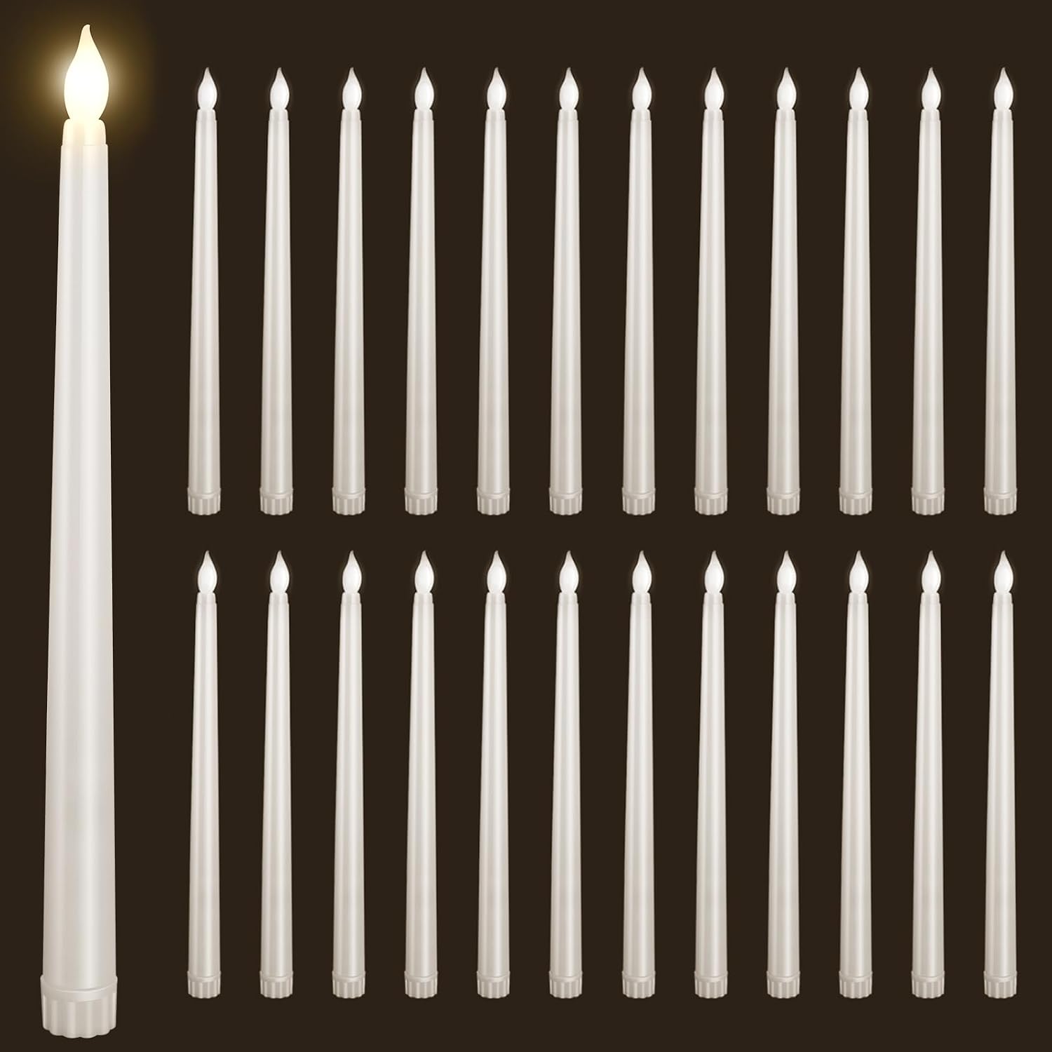 24pcs Flameless Flickering LED Taper Candles Bulk Battery Operated Candles for Christmas Halloween Birthday Wedding Party, (Ivory, 11 inch, 24pcs)