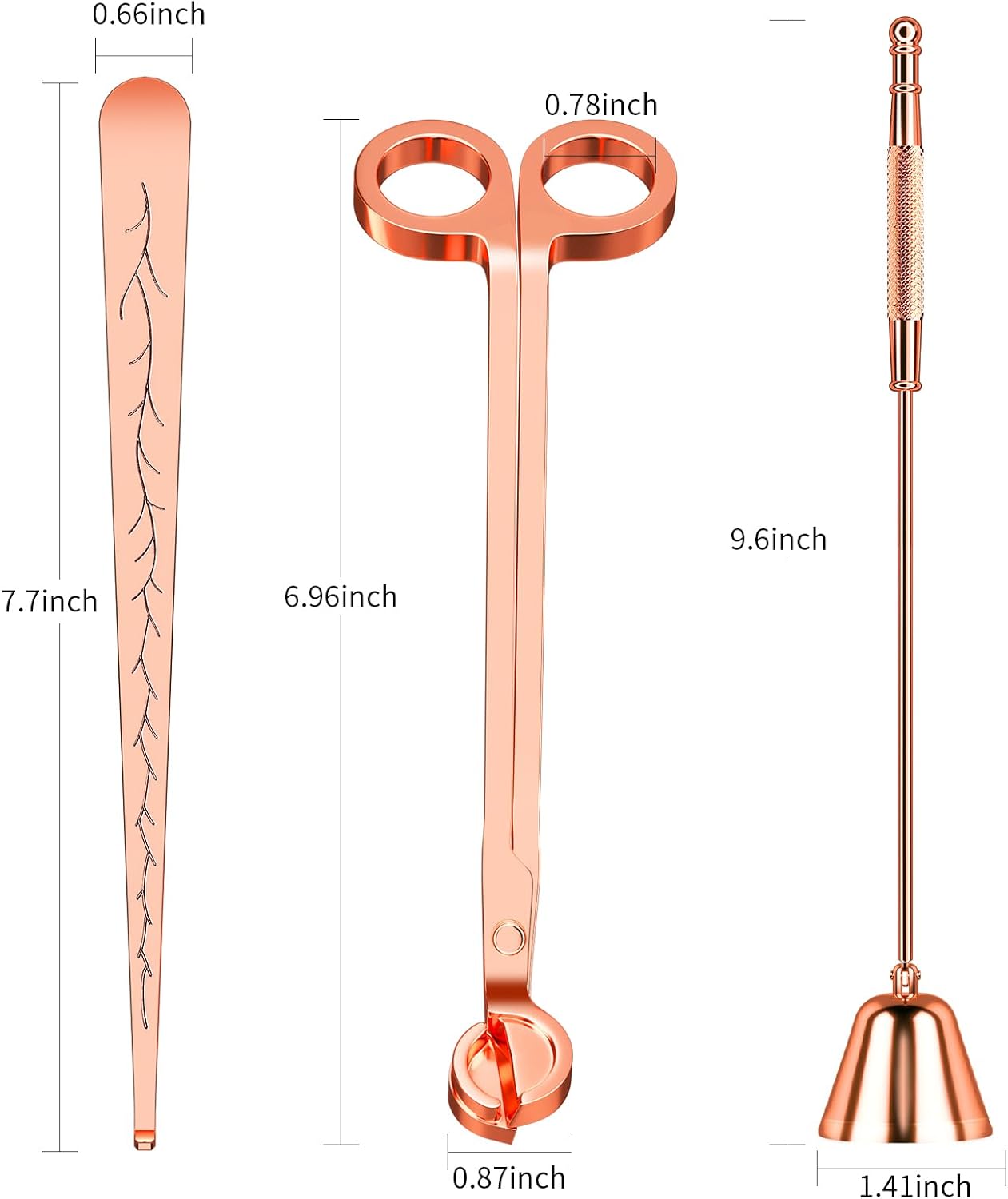 Calary 3 in 1 Candle Care Kit - Wick Trimmer, Snuffer & Dipper Set (Rose Gold)