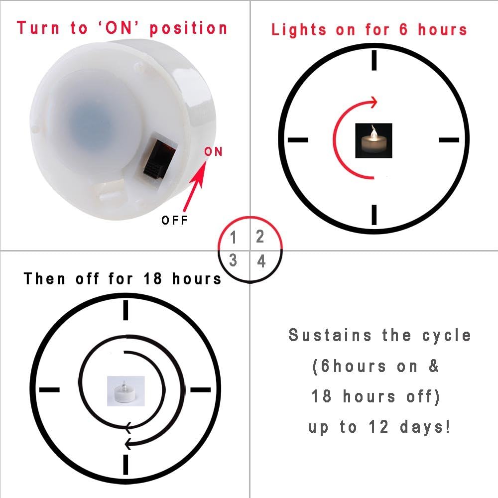 eLander LED Tea Lights Flameless Candle with Timer, 6 Hours on and 18 Hours Off, 1.4 x 1.3 Inch, Warm White, [12 Pack]