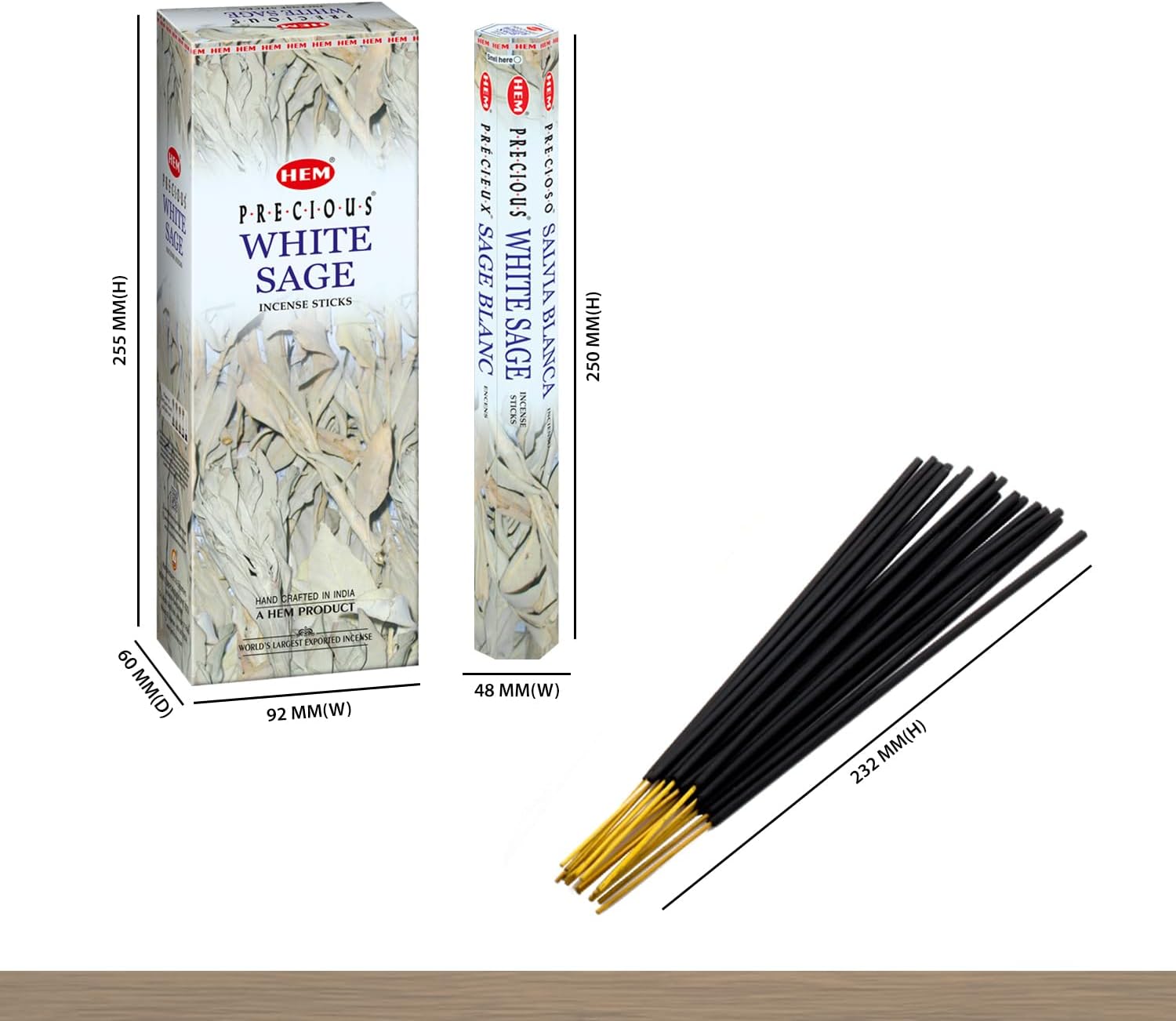 HEM White Sage Incense Sticks - 100 Count | Natural Air Purifying Aromatherapy | Calming and Cleansing Fragrance | Perfect for Meditation and Relaxation | Long-Lasting Burn