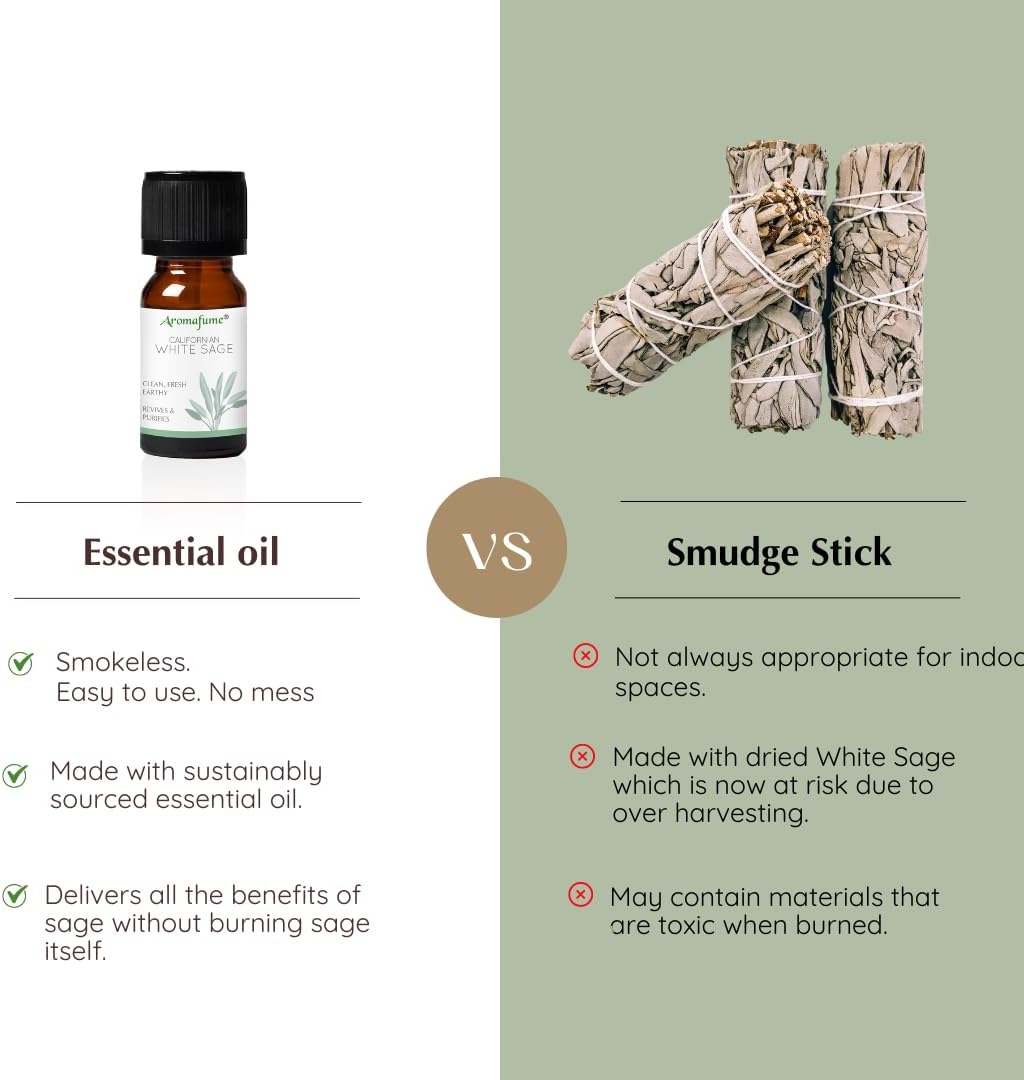 White Sage, White Sage with Lavender & Rose Essential Oil Diffuser Blend by Aromafume | 3 x 10ml | Essential Oil Blend | Smoke-Free, Non Toxic Alternative to Smudging