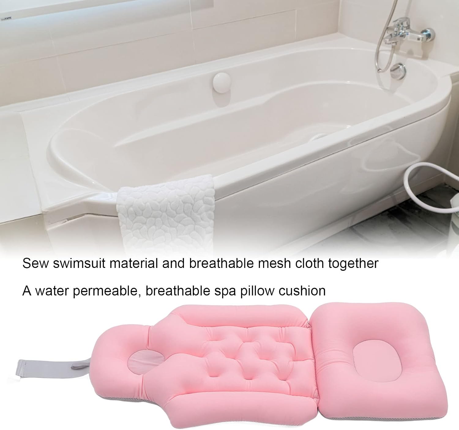 Bathtub Cushion Bathtub Pillow Soft Breathable Folding Headrest Back Support Bath Pillow Cushion for Adults Spa(Pink)