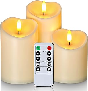 Homemory LED Candles with Remote Timers - Battery Operated, Electric Fake Plastic, Dark Ivory, Outdoor Waterproof Set of 3