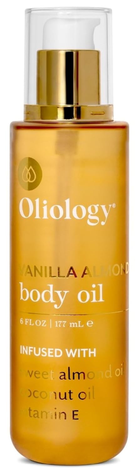 Oliology Vanilla Almond Body Oil – Hydrating Blend with Sweet Almond Oil, Coconut Oil & Vitamin E | Softens, Nourishes & Enhances Skin’s Radiance, 6 Fl Oz