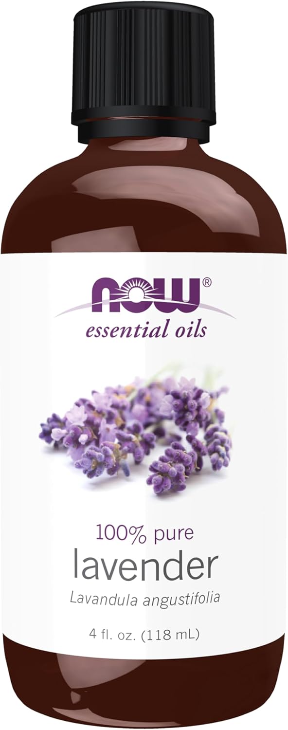 NOW Essential Oils, Lavender Oil, Soothing Aromatherapy Scent, Steam Distilled, 100% Pure, Vegan, Child Resistant Cap, 4-Ounce
