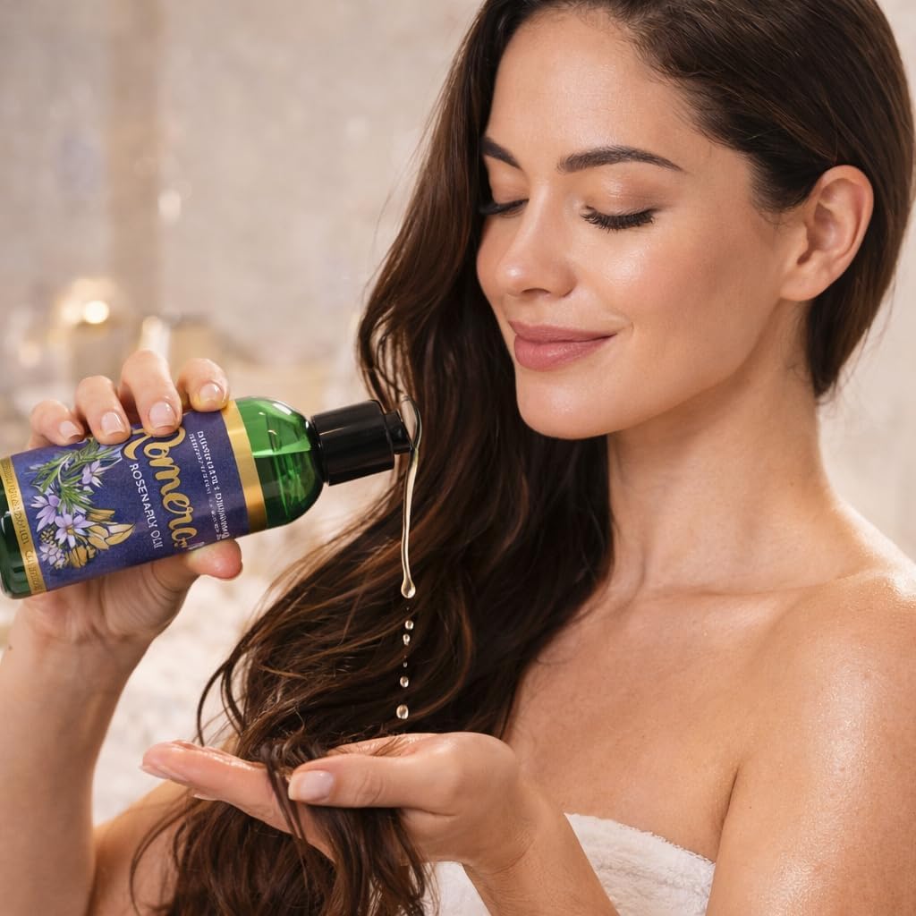 Rosemary(Romero)Essential w/Almond Oil – 6 fl oz –100% Pure & Natural,Cosmetic Hair & Body,Supports Healthy-Looking Hair,Shine & Manageability – For Hair, Skin, Massage & Aromatherapy – By BexpertsUSA
