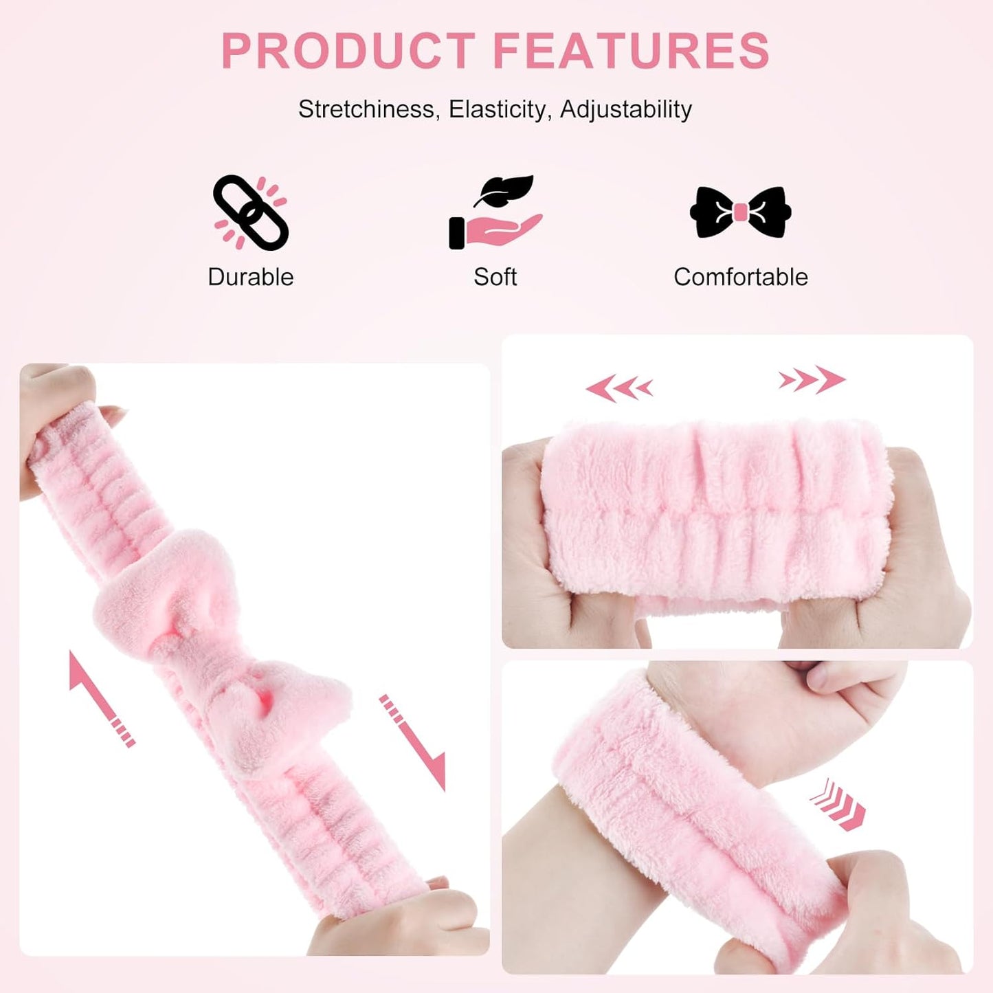 Dorbetar 6Pack Headband and Wristband Set for Washing Face, Spa Skincare Makeup Headband, Soft Puffy Hair Band Bow Tie, for Women and Teen Girl Trendy Stuff Gifts
