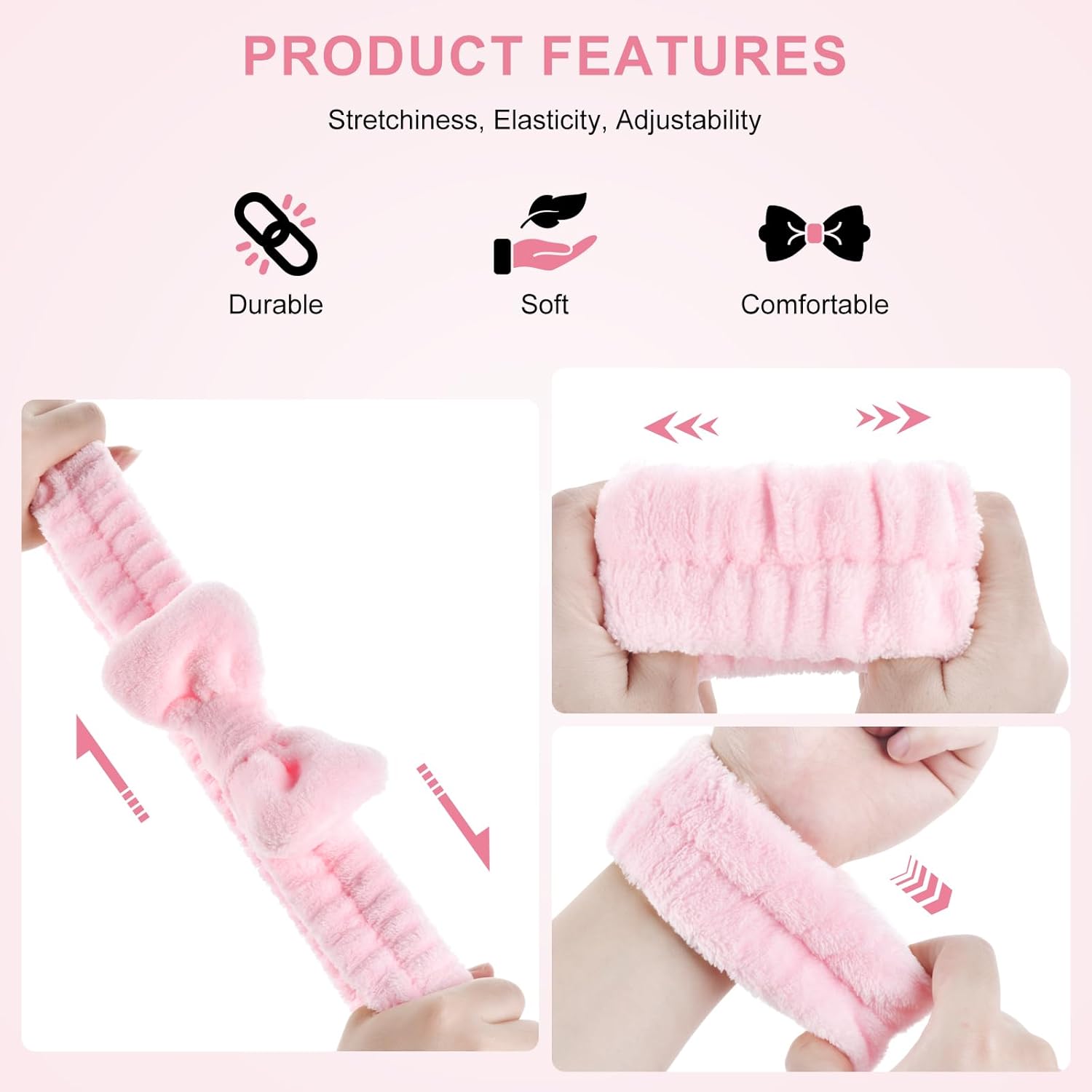 Dorbetar 6Pack Headband and Wristband Set for Washing Face, Spa Skincare Makeup Headband, Soft Puffy Hair Band Bow Tie, for Women and Teen Girl Trendy Stuff Gifts