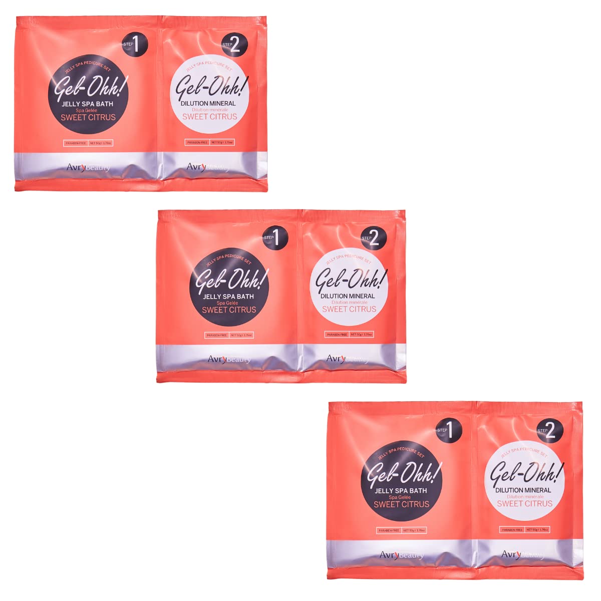 AvryBeauty Gel-Ohh Jelly Spa Bath 3 pack, Citrus Fresh, Citrus Scented, Vitamin C , Jelly Pedicure, Salon Services, Pedicure, Salon Pedi, Relaxation, Heat & Aroma Therapy, Foot Care