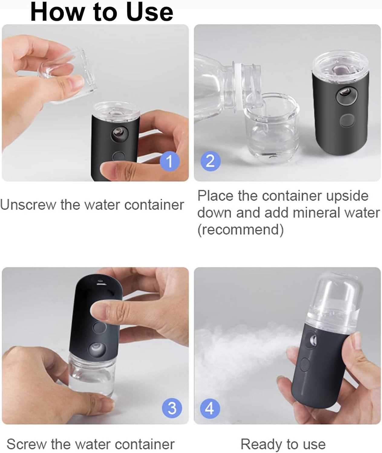 Kingsmile Mini Nano Mister, Black Handy Lash Mister for Eyelash Extensions | Face Mister with 1OZ /30ML Large Capacity Visual Water Tank, Moisturizes & Cool Down the Skin, Portable, Easy to Add Water