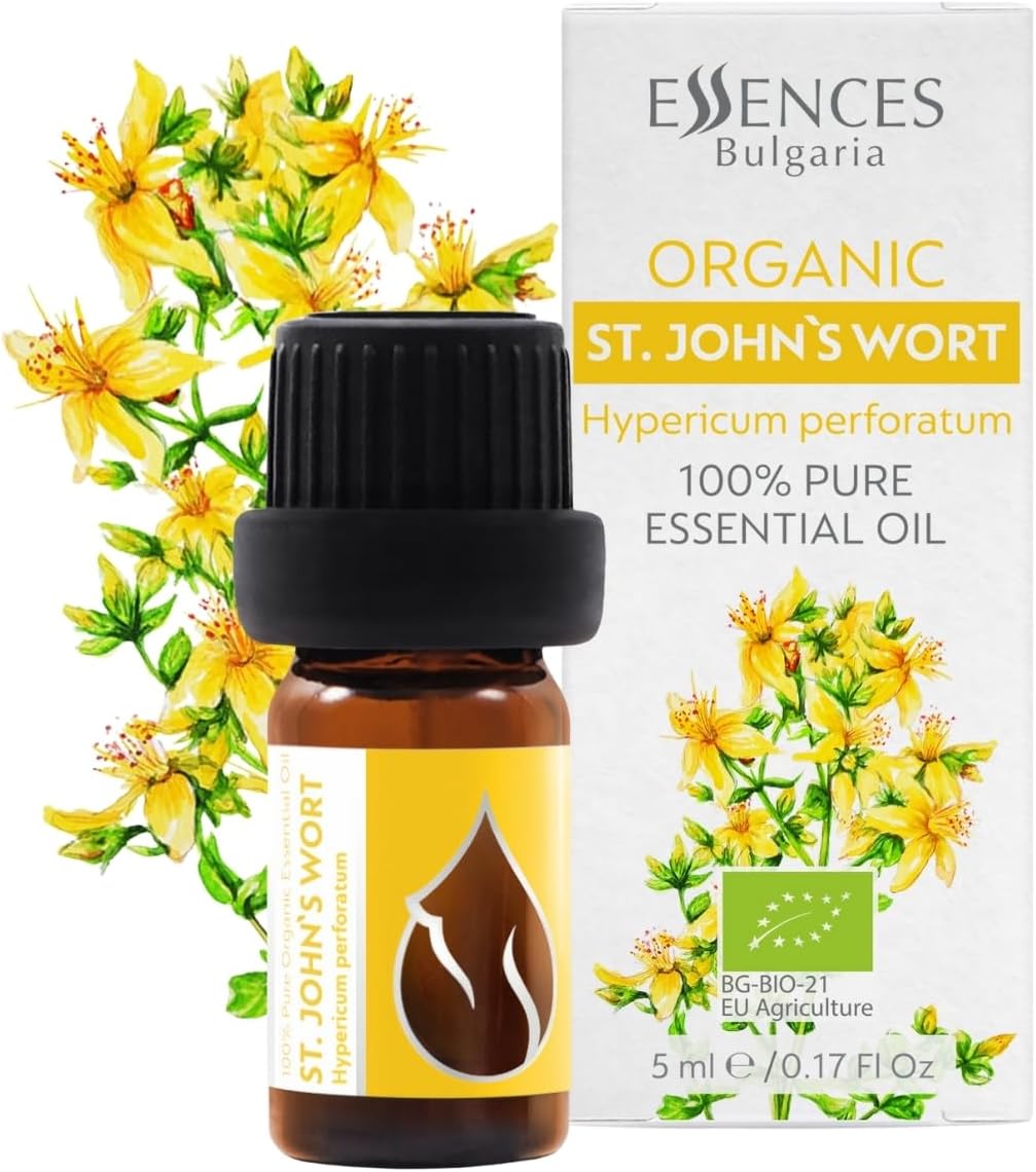 Essences Bulgaria Organic St. John's Wort Essential Oil 1/6 Fl Oz | 5ml | Hypericum perforatum | 100% Pure and Natural | Undiluted | Therapeutic Grade | Family Owned Farm | Steam-Distilled | Non-GMO