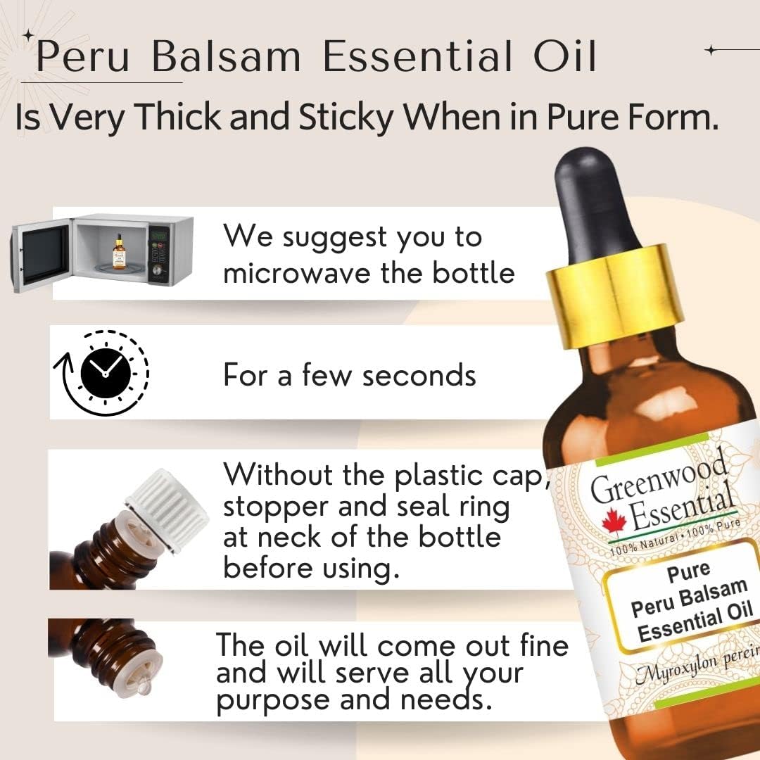 Greenwood Essential Peru Balsam Essential Oil (Myroxylon pereirae) Pure | Viscous Texture | Rich Aroma | Unisex | All Skin Types |Natural Extract Steam Distilled 30ml (1 oz)