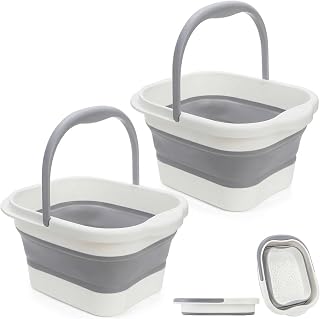Hacaroa 2 Pack Collapsible Foot Soaking Tub with Massage Points, 15L (4 GL) Plastic Foot Spa Bath Basin Portable Pedicure Bowl with Handle, Folding Feet Tube Bucket for Bathroom, RV, Camping