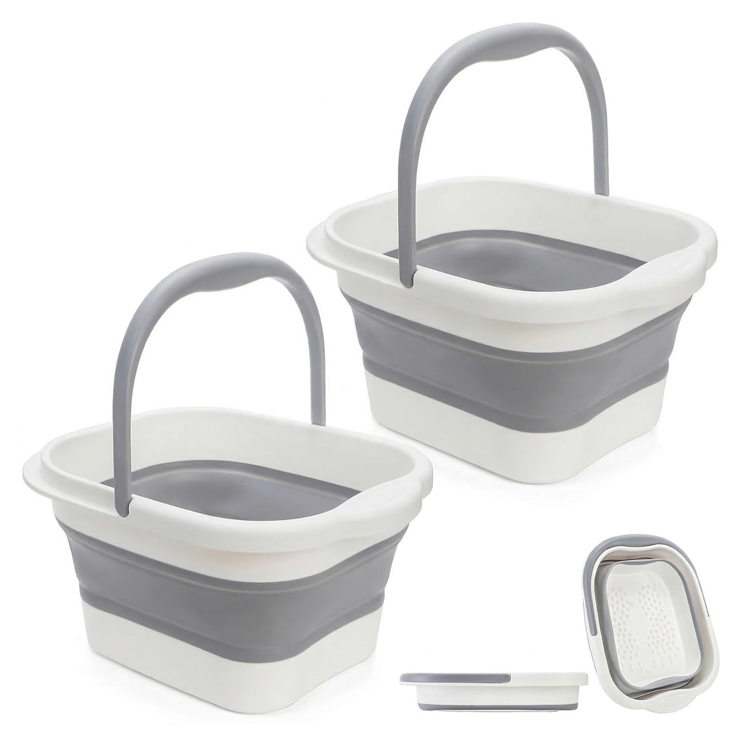 Hacaroa 2 Pack Collapsible Foot Soaking Tub with Massage Points, 15L (4 GL) Plastic Foot Spa Bath Basin Portable Pedicure Bowl with Handle, Folding Feet Tube Bucket for Bathroom, RV, Camping