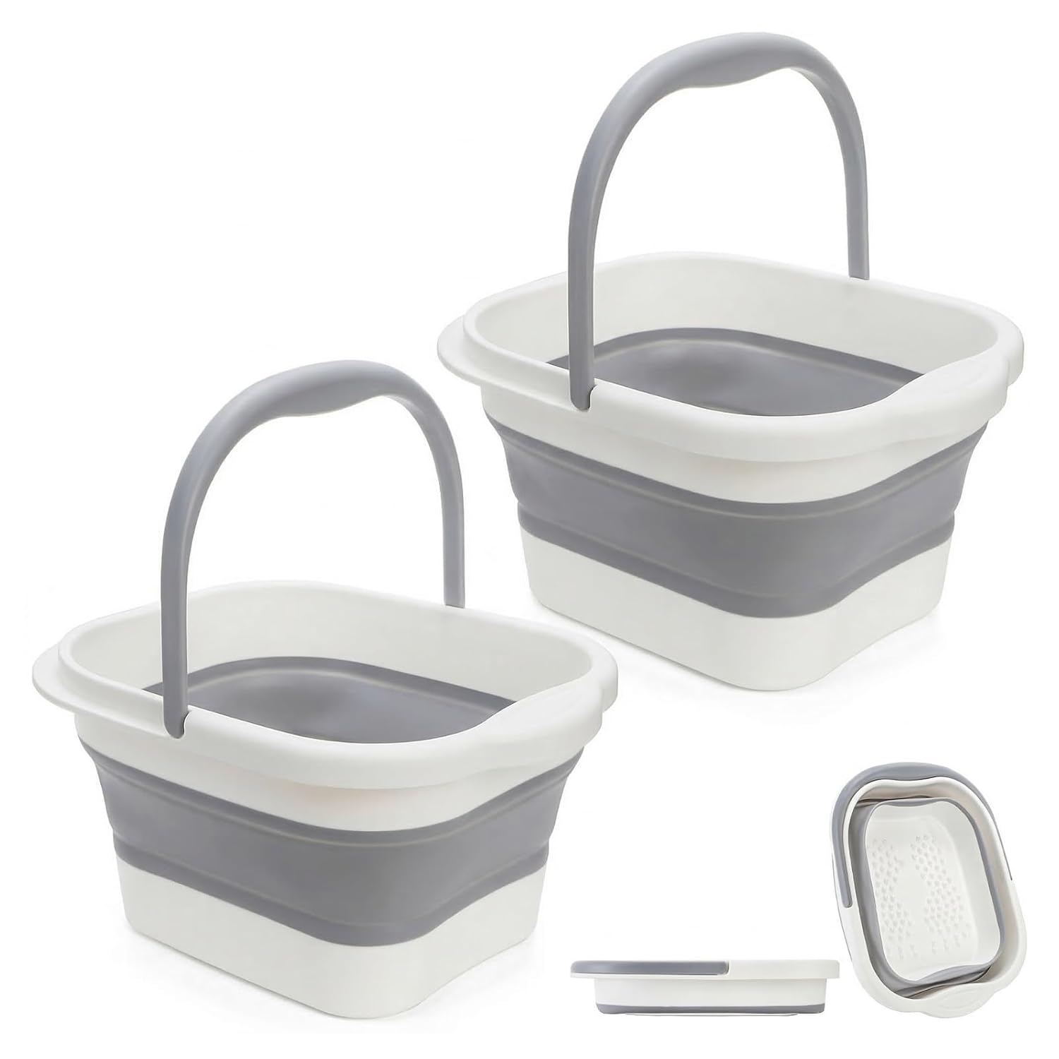 Hacaroa 2 Pack Collapsible Foot Soaking Tub with Massage Points, 15L (4 GL) Plastic Foot Spa Bath Basin Portable Pedicure Bowl with Handle, Folding Feet Tube Bucket for Bathroom, RV, Camping