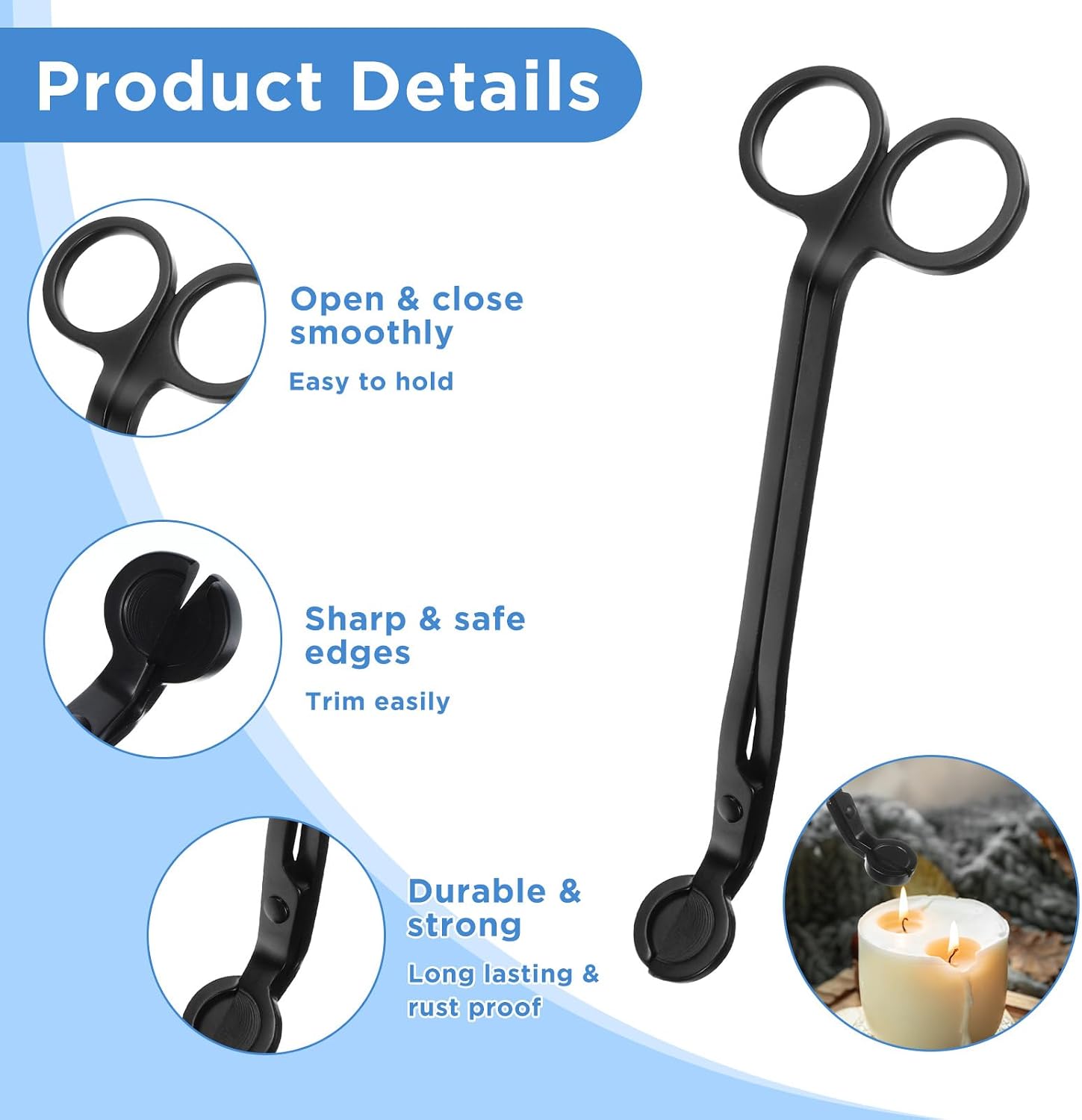 JIEYAO 10PCS Black Stainless Steel Candle Wick Trimmers, 7 Inch Wick Cutters Candle Scissors for Cleaner Burn Prevents Soot Buildup