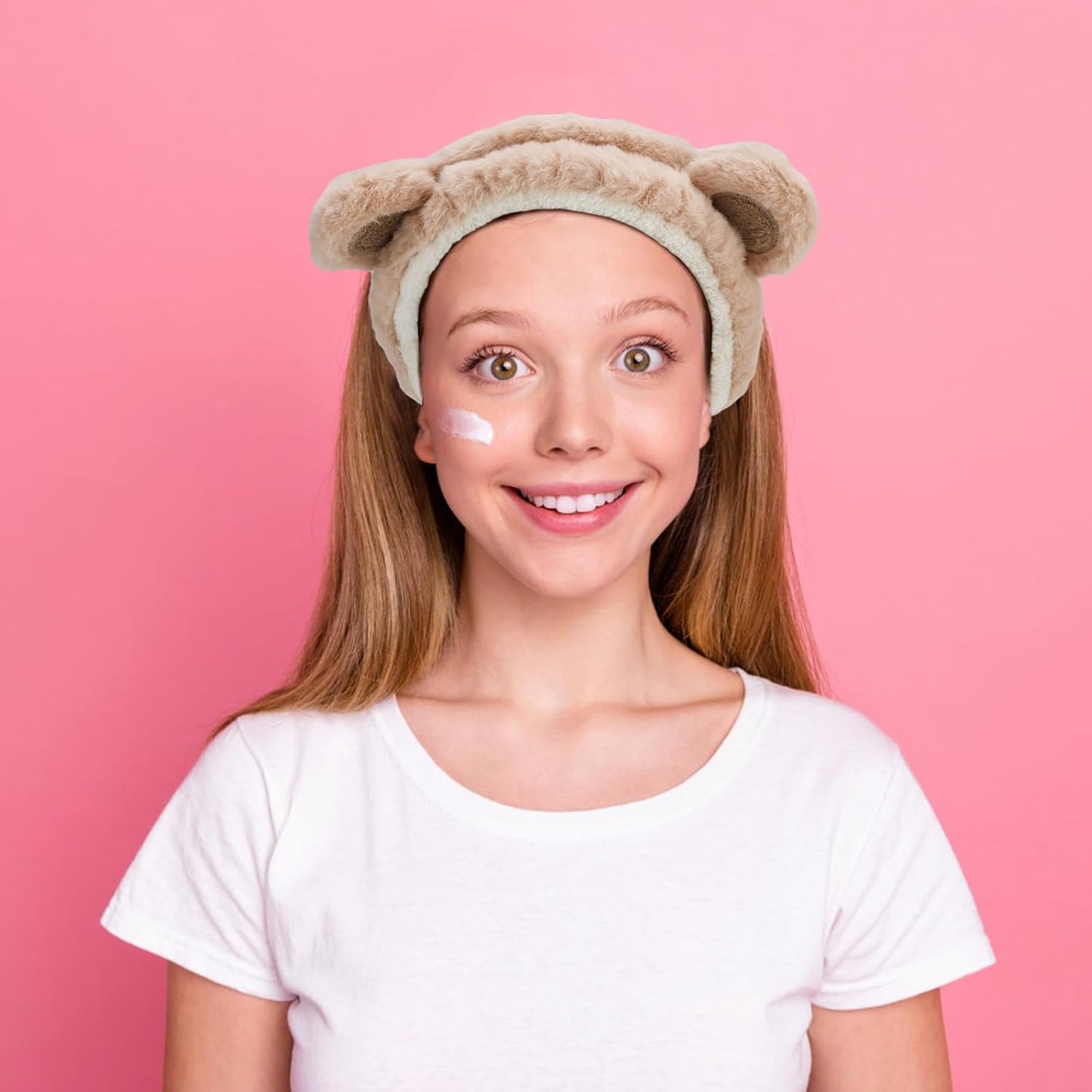 Canitor Face Wash Headband with Wrist Towels - Soft Coral Fleece Spa Makeup Headband, Cute Animal Elastic Skincare Design with Bear Ears