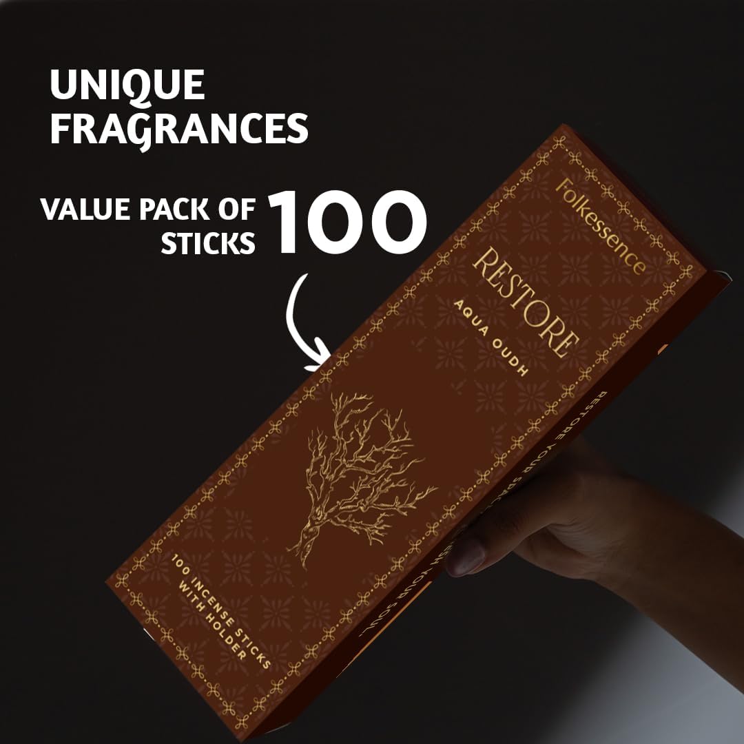 Folkulture Incense Sticks with Holder (100 Sticks)| Oud Luxury Incense Stick For Meditation, Aromatherapy, Prayer, Gifts for Women | No Charcoal,Organic,Non Toxic, 45 Mins, Long Burning Insence-Sticks