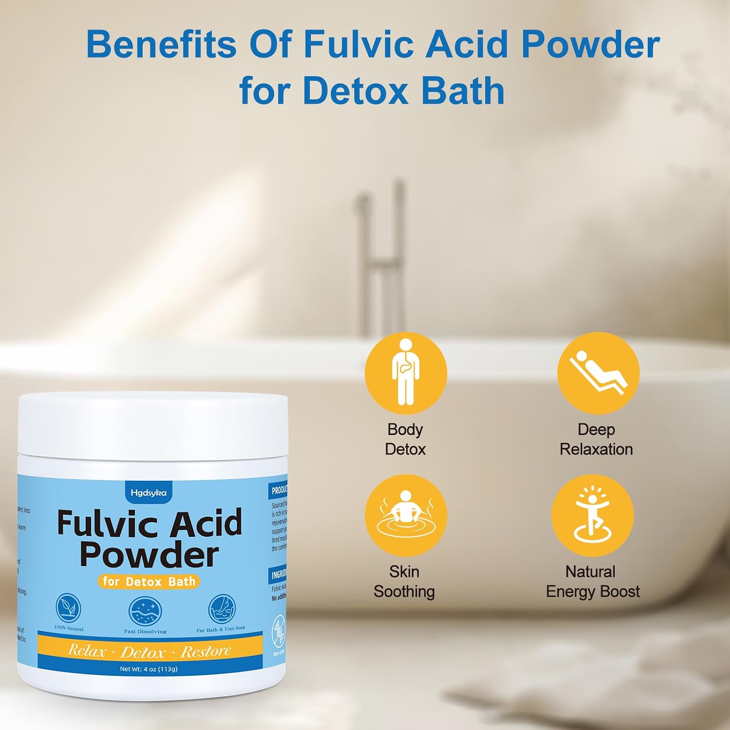Fulvic Acid Detox Bath Soak Powder, Foot Soak for Tired Feet, Natural Mineral Bath Soak for Body & Feet, Fast Dissolving, Gentle on Skin, Vegan Bath Powder for Relaxation, 4oz(113g)