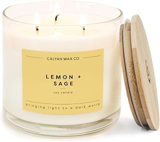 Calyan Wax Co. Lemon & Sage 3 Wick Scented Candle - 43 Hour Burn - Luxury 3 Wick Soy Candles - Soy Wax Candles - Long Lasting Large Glass Jar Candle for Home - 14.9oz