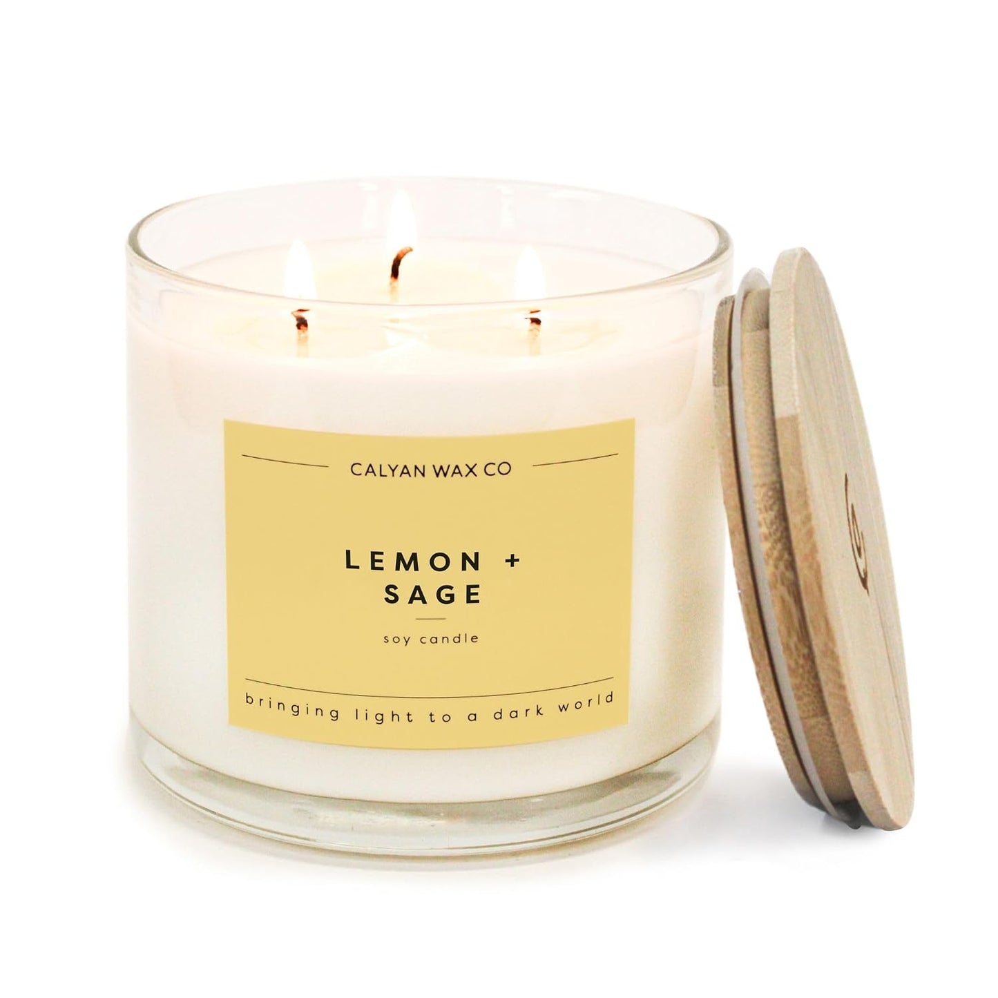 Calyan Wax Co. Lemon & Sage 3 Wick Scented Candle - 43 Hour Burn - Luxury 3 Wick Soy Candles - Soy Wax Candles - Long Lasting Large Glass Jar Candle for Home - 14.9oz