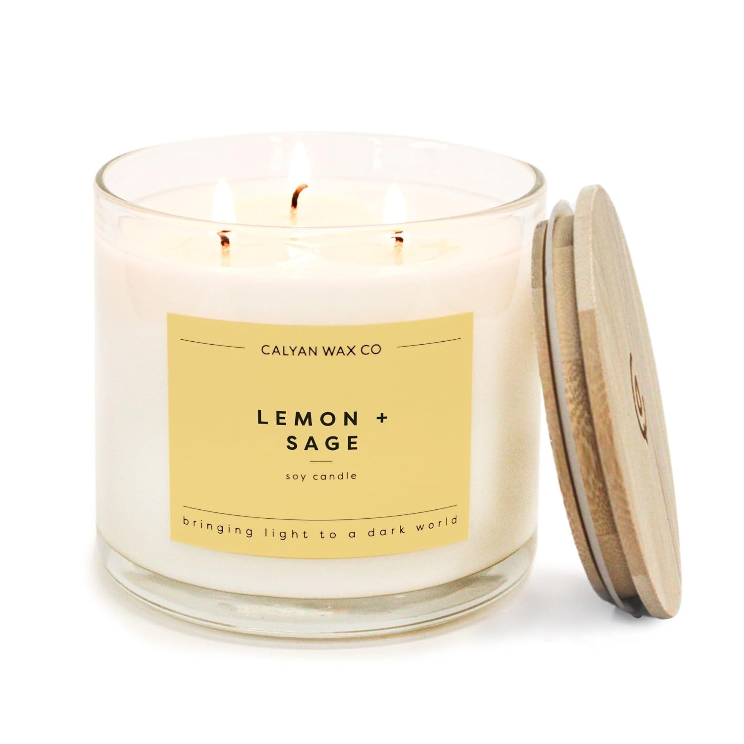 Calyan Wax Co. Lemon & Sage 3 Wick Scented Candle - 43 Hour Burn - Luxury 3 Wick Soy Candles - Soy Wax Candles - Long Lasting Large Glass Jar Candle for Home - 14.9oz