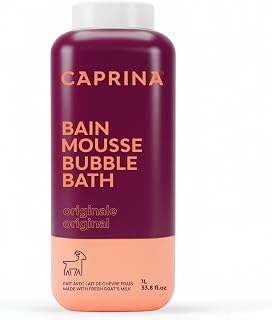Caprina by Canus Goat Milk Bubble Bath, Original, 1 L (33.8 fl oz), Hydrating Relaxing Foam Bath, Moisturizing & Gentle on Skin, Made in Canada