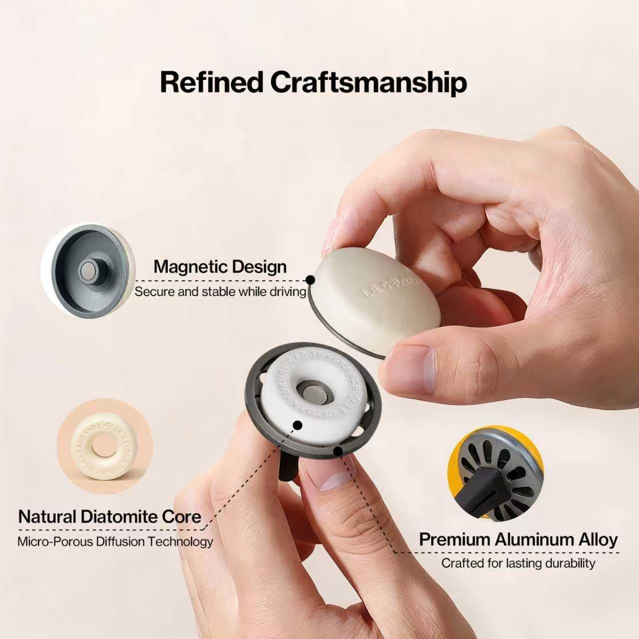 LECELORA Luxury Car Vent Air Freshener, Auto Leather Aroma Diffuser Waterless Car Fragrance, 6 Refillable Scents with 180 Days Free, Elegant Gift for All Holidays-Coco Nuage