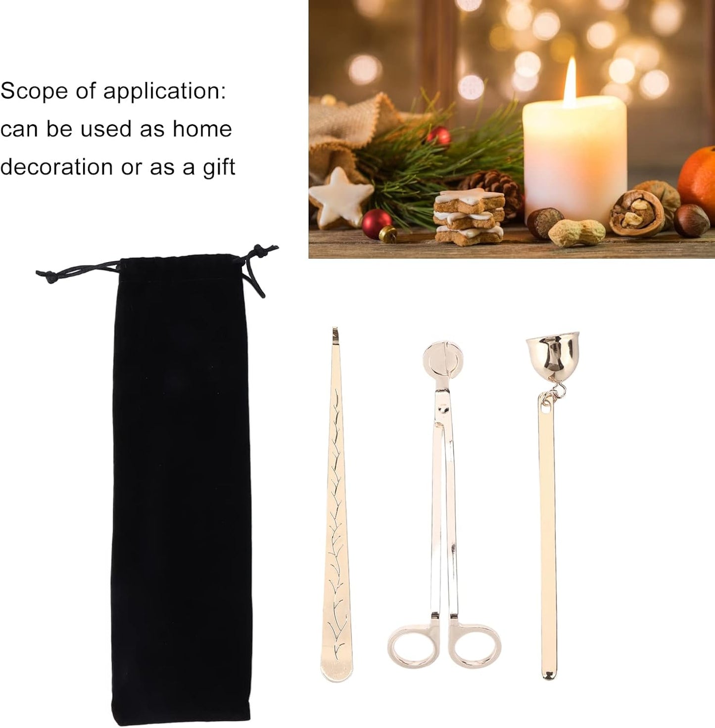 AYNEFY 3 Candle Accessories Set Other Collectibles Wick Trimmer Wick Hook Extinguisher with Storage Bag for Candle Lovers Gift 3 Accessories Set Stainless Steel Collectibles