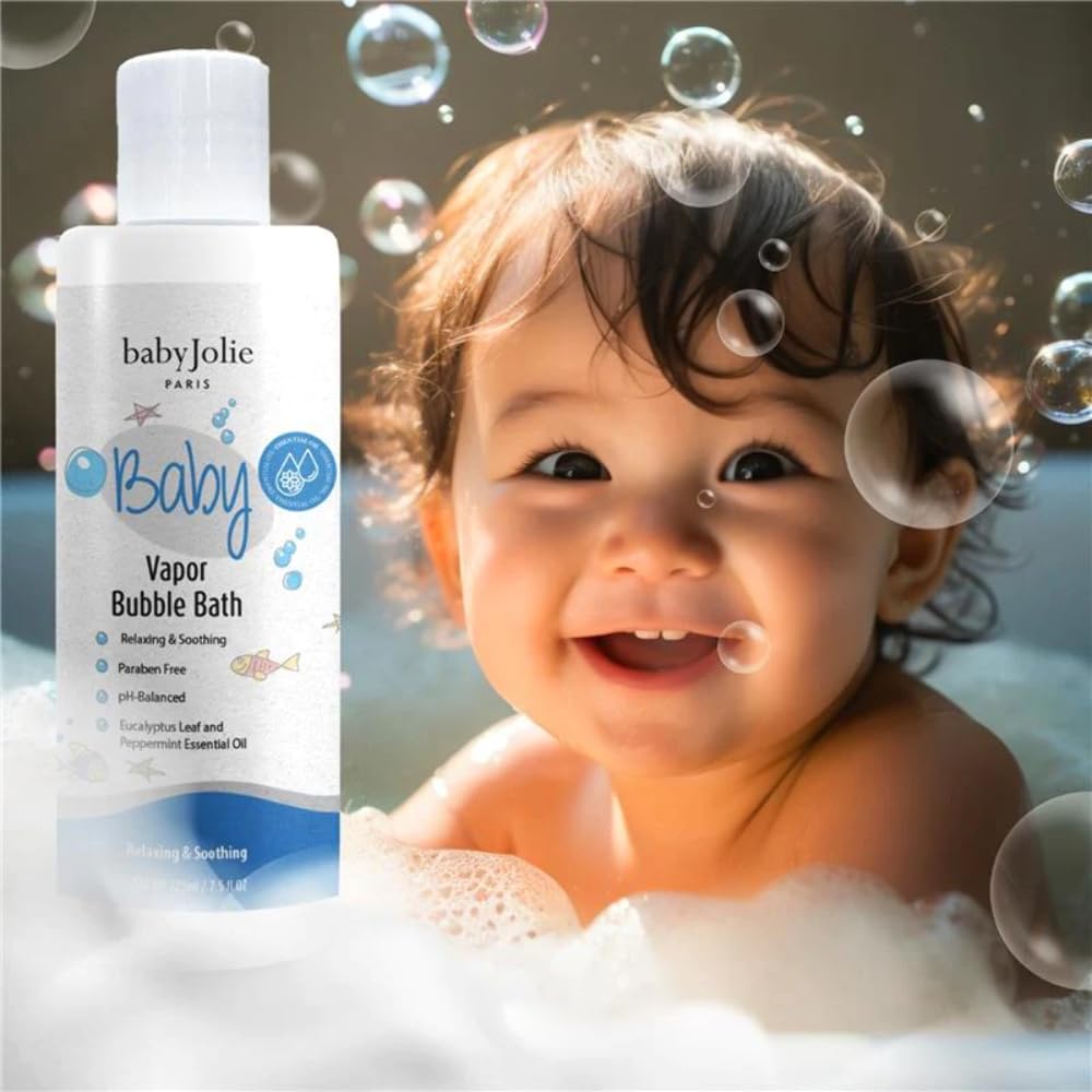 Baby Jolie Vapor Bubble Bath - Baby & Kids Bathing Aromatherapy for Stuffy Nose and Cough Relief, Made with Eucalyptus and Peppermint Extract, Natural Essential Oils, 7.5 oz