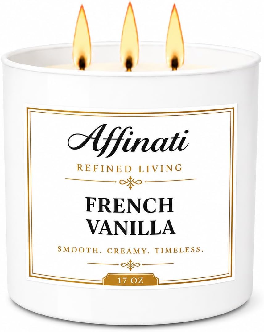French Vanilla Affinati 3-Wick Candle - 17 oz Luxury Soy Blend, Long-Lasting Home Fragrance & Aromatherapy, Premium Scented Candles Jar, Birthday Gifts for Women & Home Decor