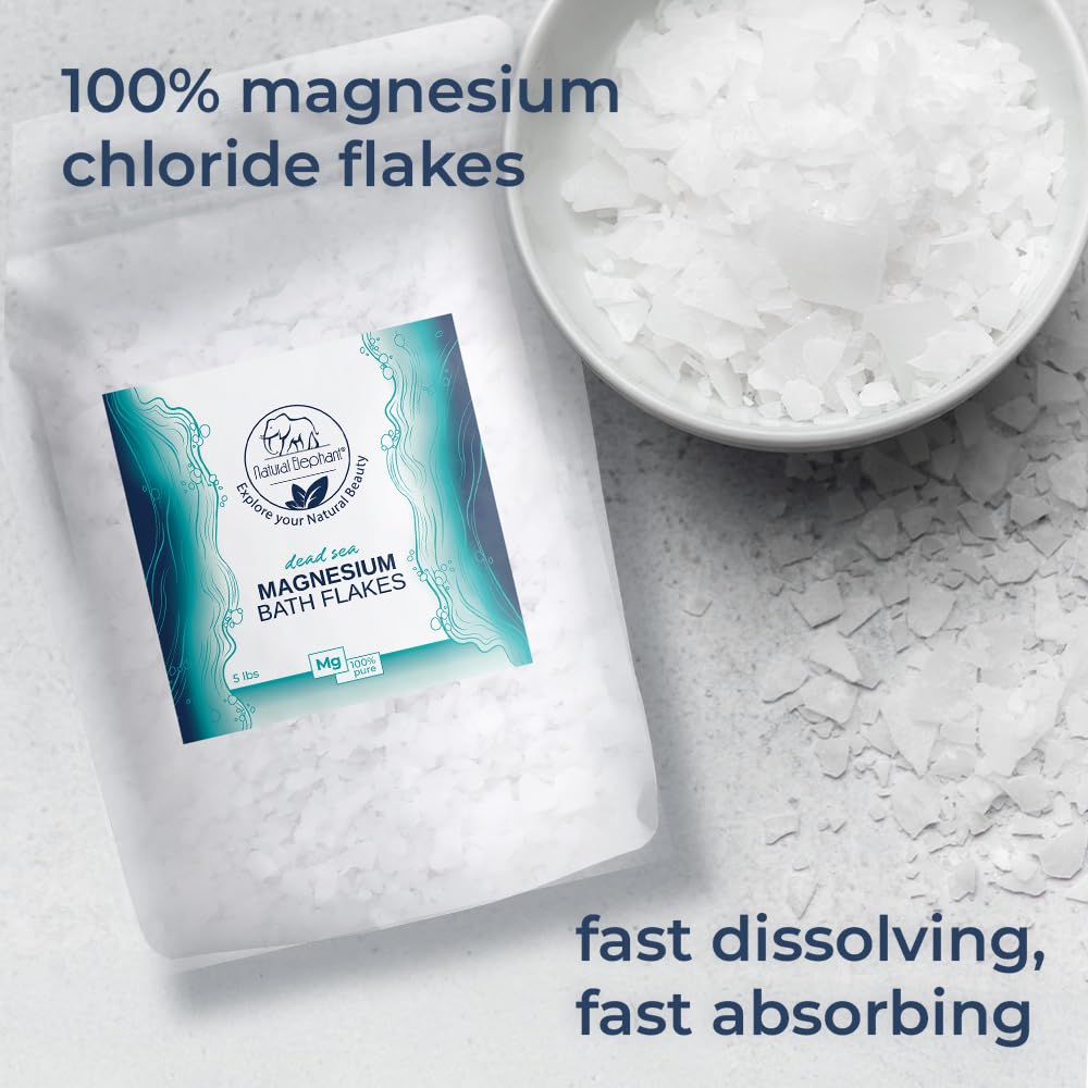 Natural Elephant Dead Sea Magnesium Bath Flakes | Pure Magnesium Chloride Soak for Body and Foot | Ideal for a Soothing Bath Experience | Alternative to Epsom Salt (12 oz Jar)