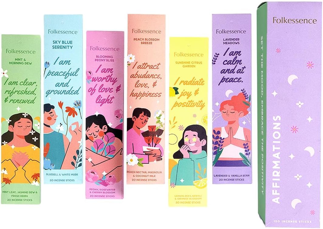 Folkulture Incense Sticks (120 Sticks) | Set of 6 Affirmations Incense for Fathers Day, Graduation Gifts & Pride Gifts | Meditation, Aromatherapy, Organic, Non Toxic,Coconut Milk, Lavender, Vanilla