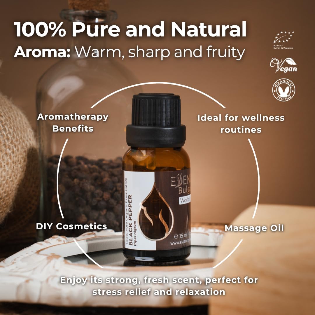 Essences Bulgaria Organic Black Pepper Essential Oil 0.51 Fl Oz