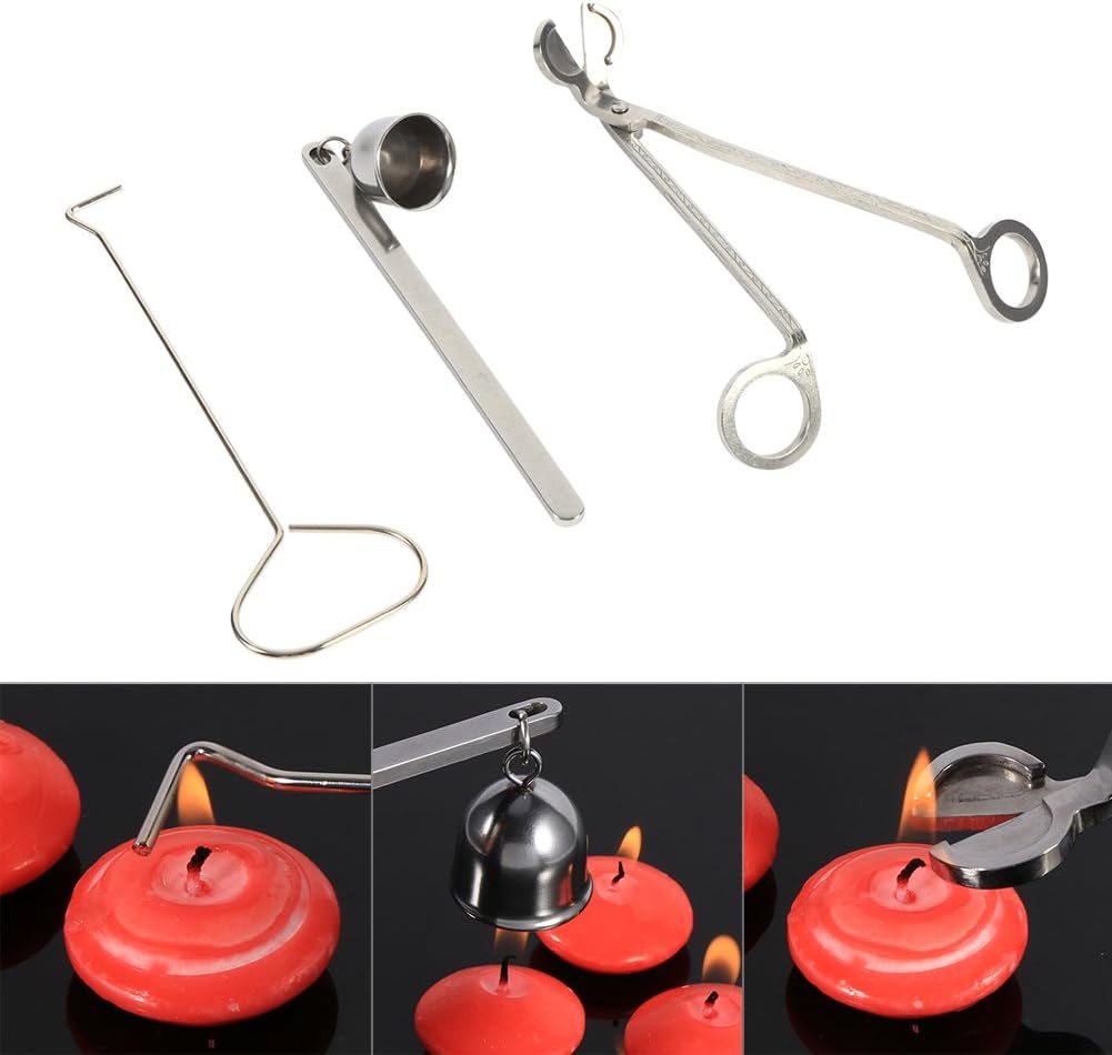 Akozon 3Pcs Put Out Candle Tool Less Steel Candle Snuffer Trimmer Flame Wick Scissor Set Hot, Multifunctional Accessory for Home Use