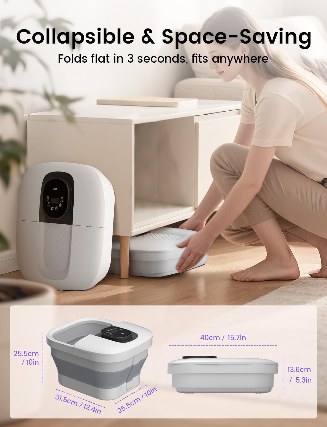 RIKE Collapsible Foot Spa with Fast PTC Heating and Massage, 14 Temp Control Precise Heated Foot Bath, Smart Digital Touch Screen & Ambient Light, Space-Saving Design,2026 Fathers Day Gift for Men