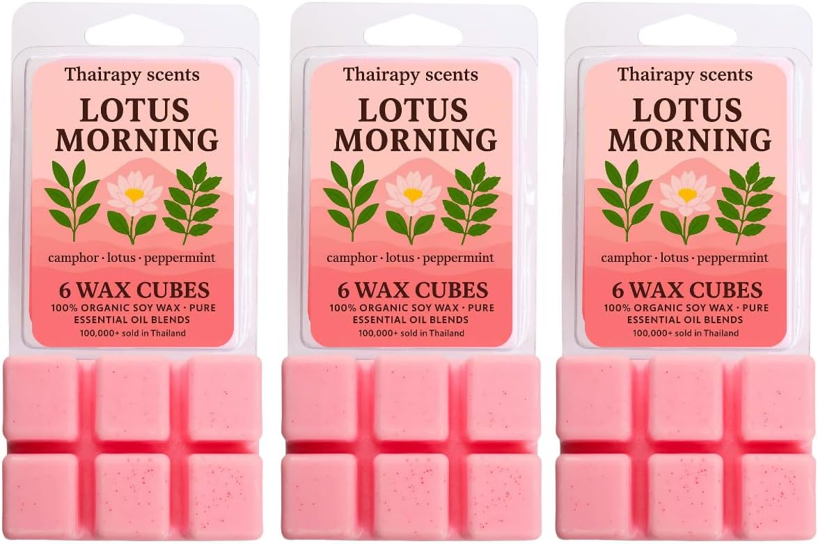 (Hand Poured in Thailand) Thairapy Scents Wax Melts, Premium Scented Natural,7.5oz (18-Cubes) Includes: Lotus Morning, Jasmine Breeze, Mountain Sandalwood (Siam Land of Smiles Collection)