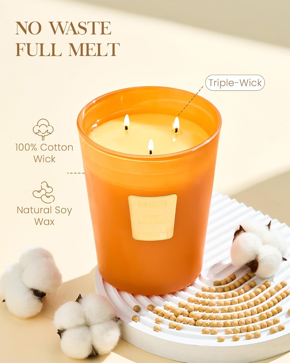 M&SENSE Sunset Mandarin Scented Candle, 35oz 3 Wick 50H, Natural Soy Large Citrus Aromatherapy Candles, Summer Kitchen & Living Room Refresh, Housewarming Gift