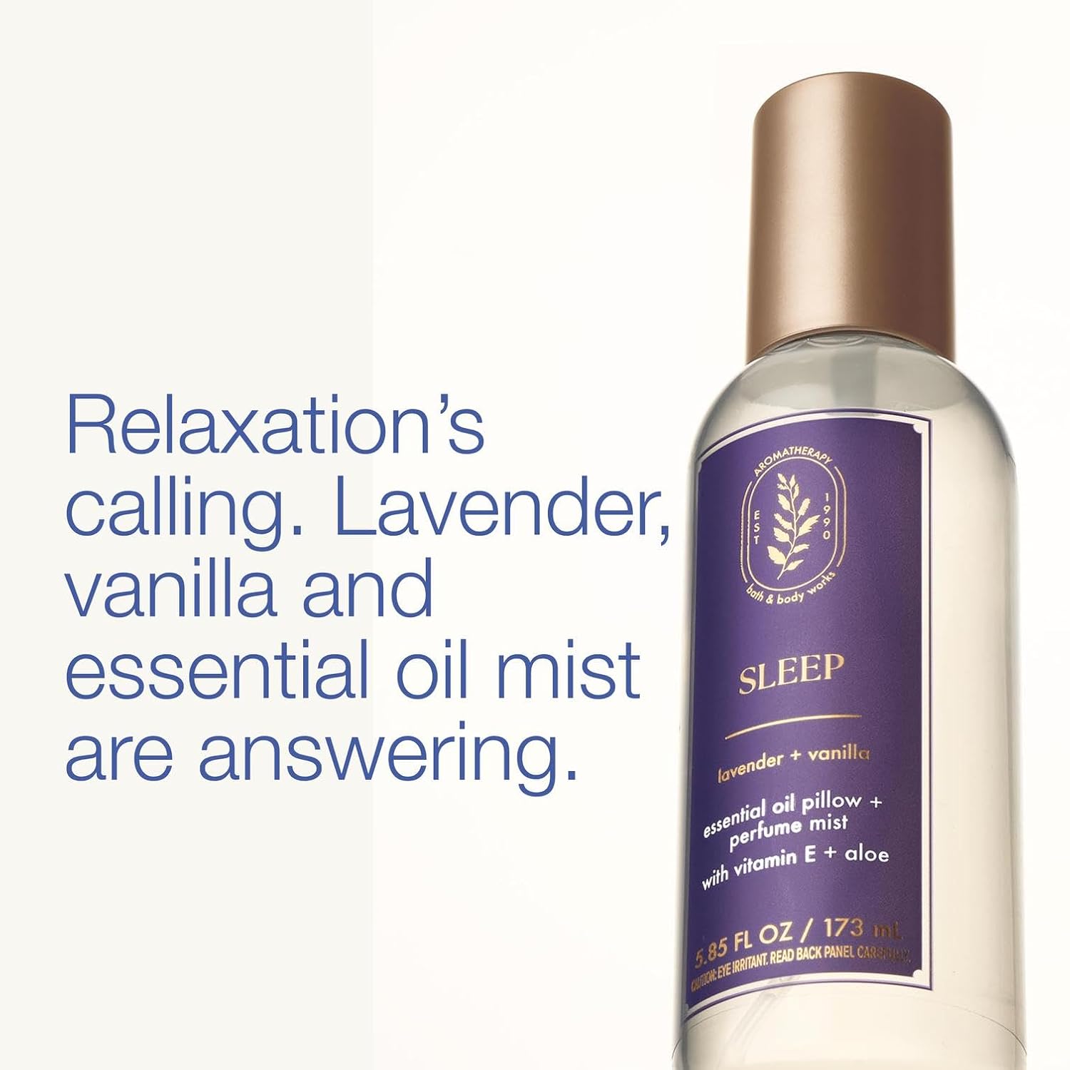 Bath & Body Works Aromatherapy Lavender Vanilla Essential Oil Mist, Body Spray with Vitamin E and Aloe, Pillow Spray for Calming Bedtime Relaxation, 5.3 fl oz - 1 Pack