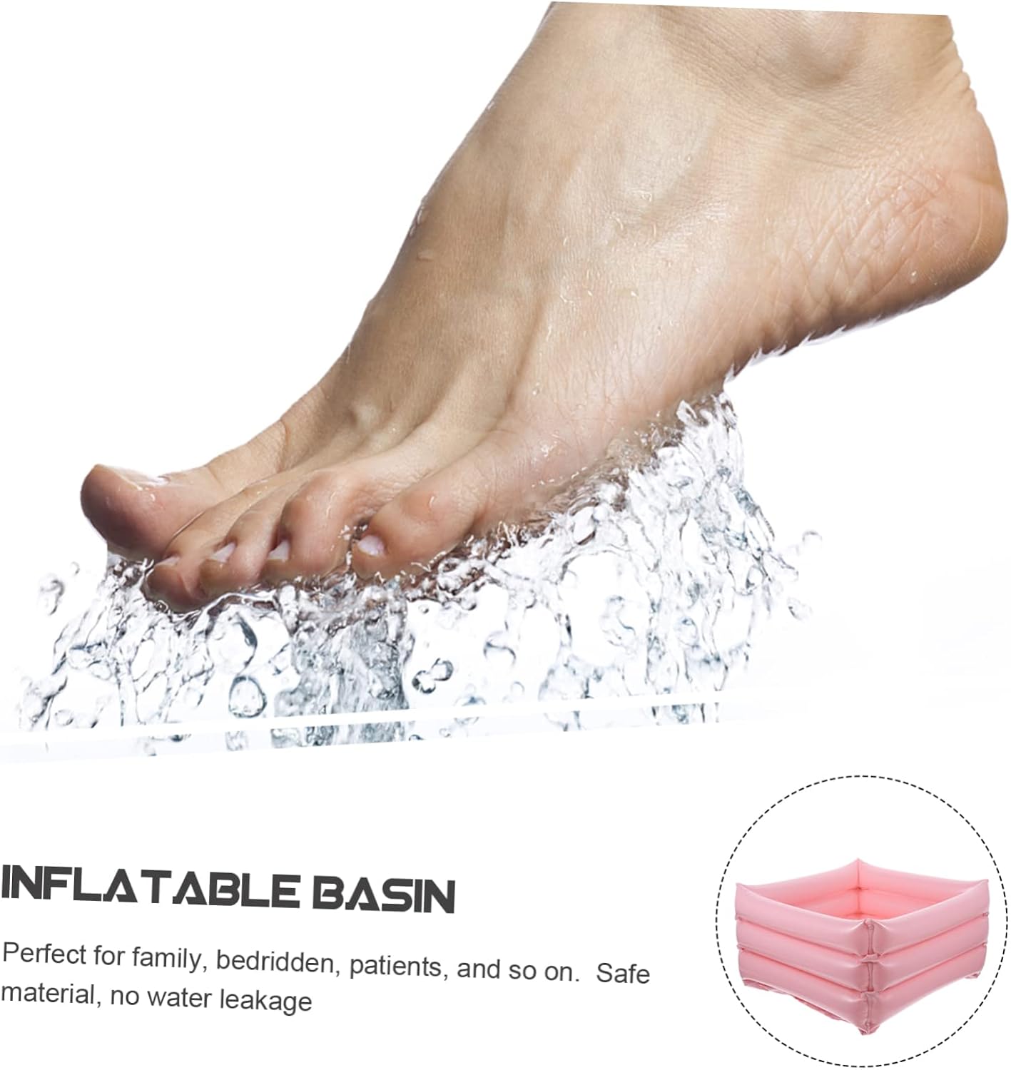 Healeved Inflatable Foot Cleaning Container Portable Pedicure Tub with Drainage Hole Foldable PVC Basin for Family Travel Patient Care Foot Soak