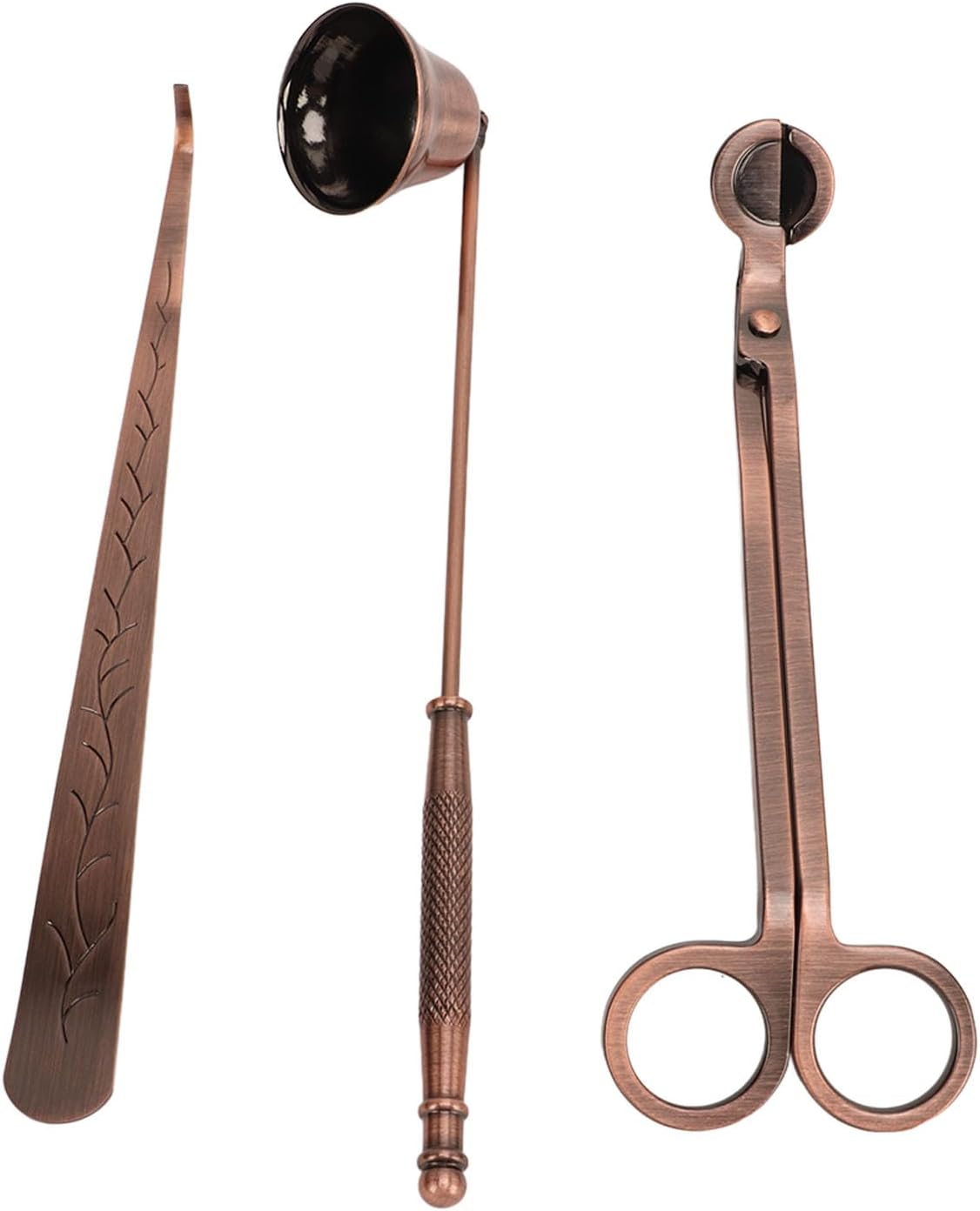 Candle Accessory Set 3 Piece Kit Stainless Steel Wick Trimmer Bronze Candle Snuffer and Cutter Tools for Candle Enthusiasts and Home Decor