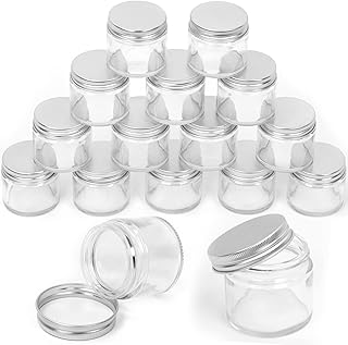 Swpeet 15 Packs 2 oz - 60ML Transparent Glass Jar with Silver Lid Assortment Kit, Round Containers Cosmetic Glass Jars with Lids Travel Jars Cosmetic Containers for Cream, Lotion