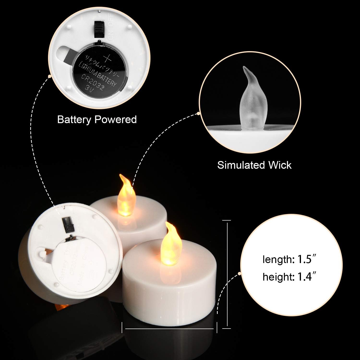 Lasts 2X Longer Flameless Tealight Candles [50 Pack, Batteries Included], Realistic Tea Lights Candles, Flickering Bright Tealights, Battery Operated Unscented Candles