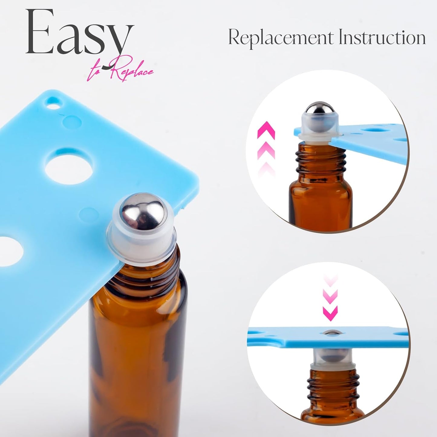 10ml Roller Bottles for Essential Oils, 6 Pack Glass Roll on Bottles, Refillable Perfume Bottle, with Stainless Steel Roller Balls, 2 Droppers, 1 Opener, Labels(Amber)
