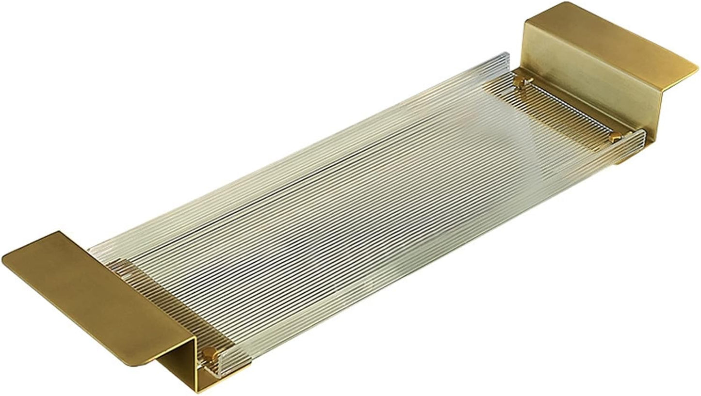 Acrylic Bathtub Tray Caddy Non-Slip Bath Tub Tray Table with Gold Brushed Handles,Reading Rack,Tablet Holder,Cellphone Tray and Wine Glass Holder (Size : Ripple+retractable-31.5")
