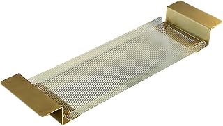 Acrylic Bathtub Tray Caddy Non-Slip Bath Tub Tray Table with Gold Brushed Handles,Reading Rack,Tablet Holder,Cellphone Tray and Wine Glass Holder (Size : Ripple+retractable-31.5")