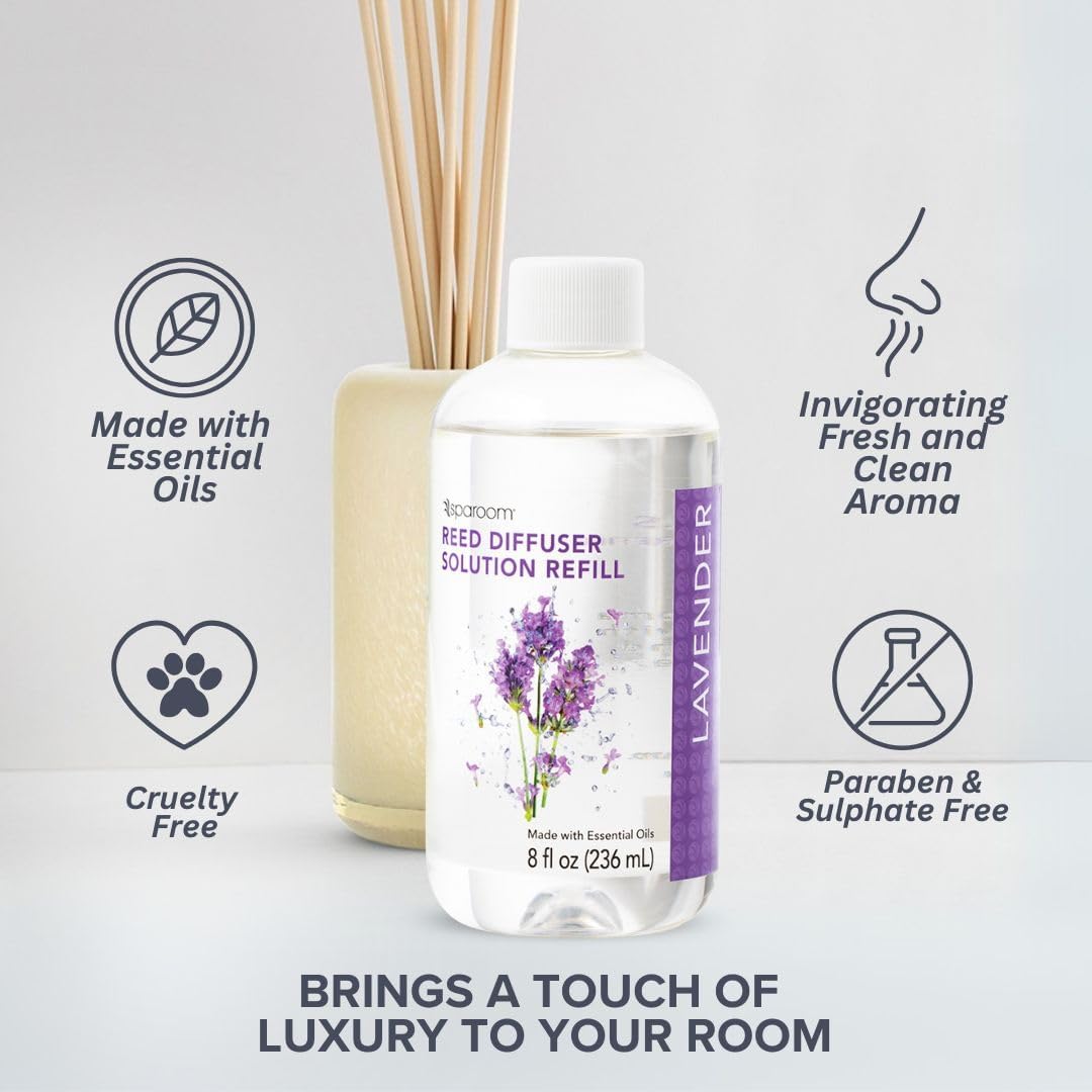 SpaRoom Reed Diffuser Oil Refill – Lavender Scent, 8oz Bottle for Home Fragrance, Calming and Relaxing Blend for Bedroom, Bathroom, or Office, Long Lasting Air Freshener, Aromatherapy Use