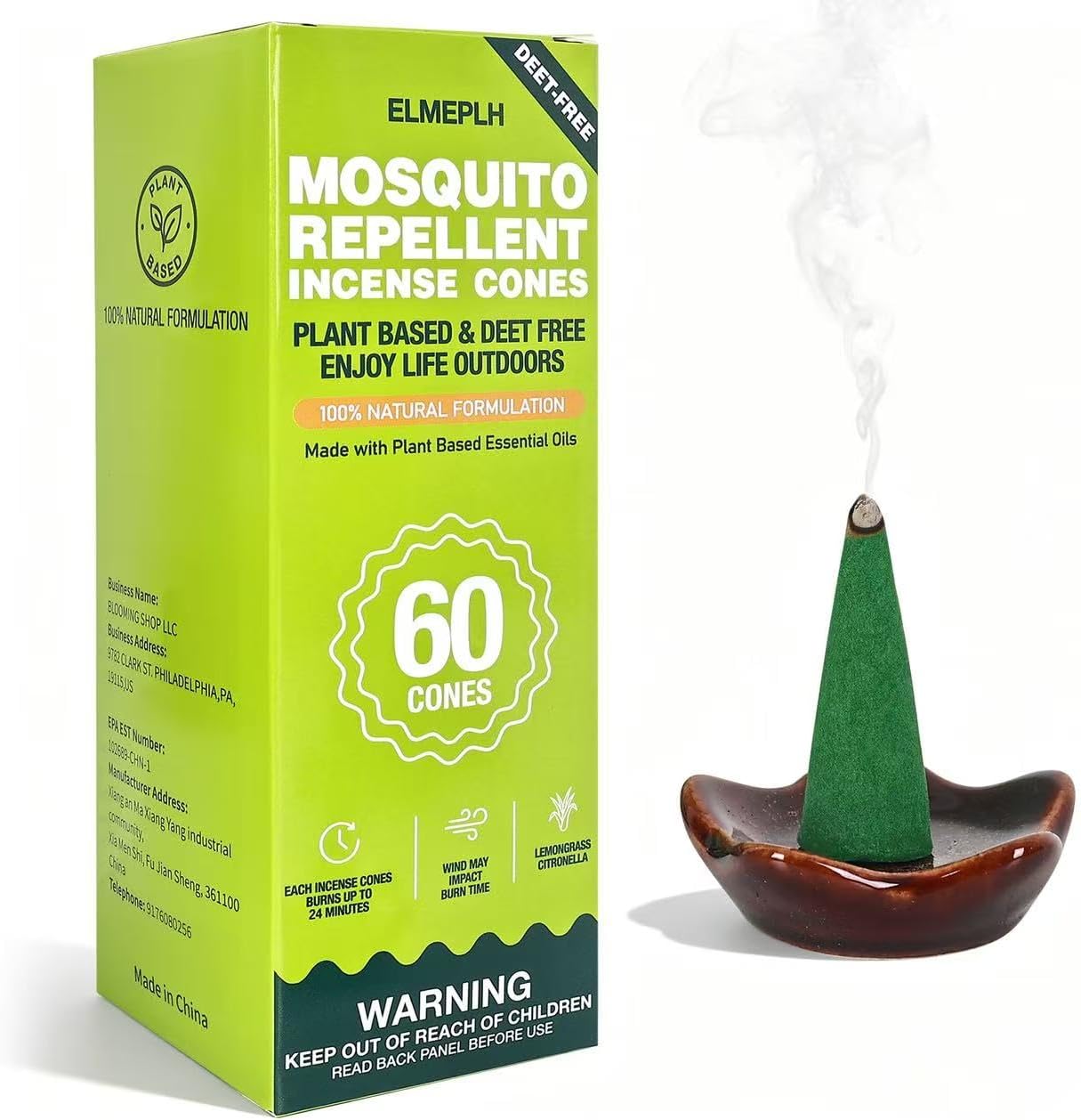 Mosquito Repellent Cones 60 Pcs - Outdoor Citronella Incense Cones, Long Lasting Citronella Scent, Effective for Patio, Garden, Camping