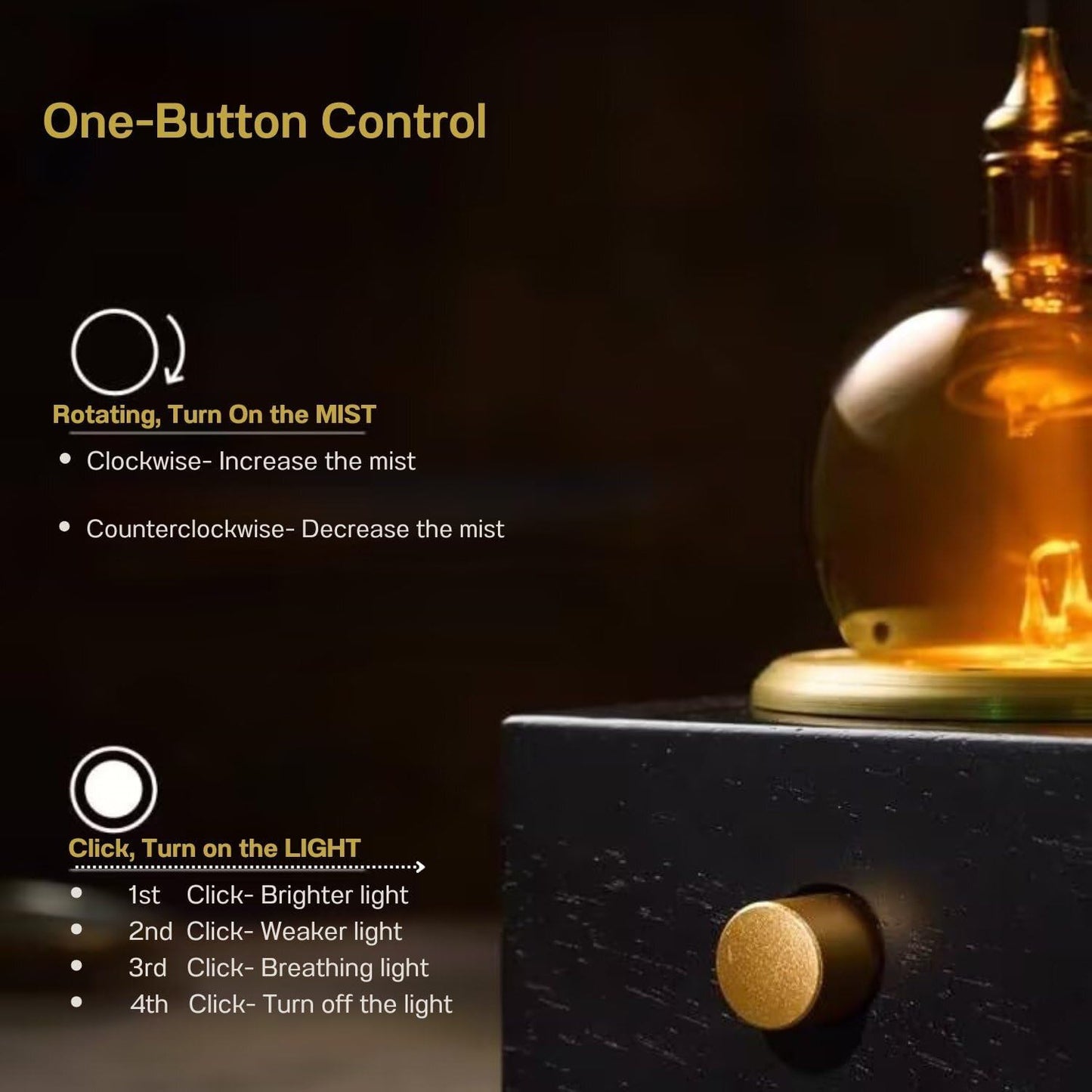 Cordless Aroma Oil Nebulizer - Waterless Diffuser for Essential Oil with Glass & Wood, Rechargeable Portable Nebulizing Machine, Battery Operated up to 40h - Gold & Fire Original Design