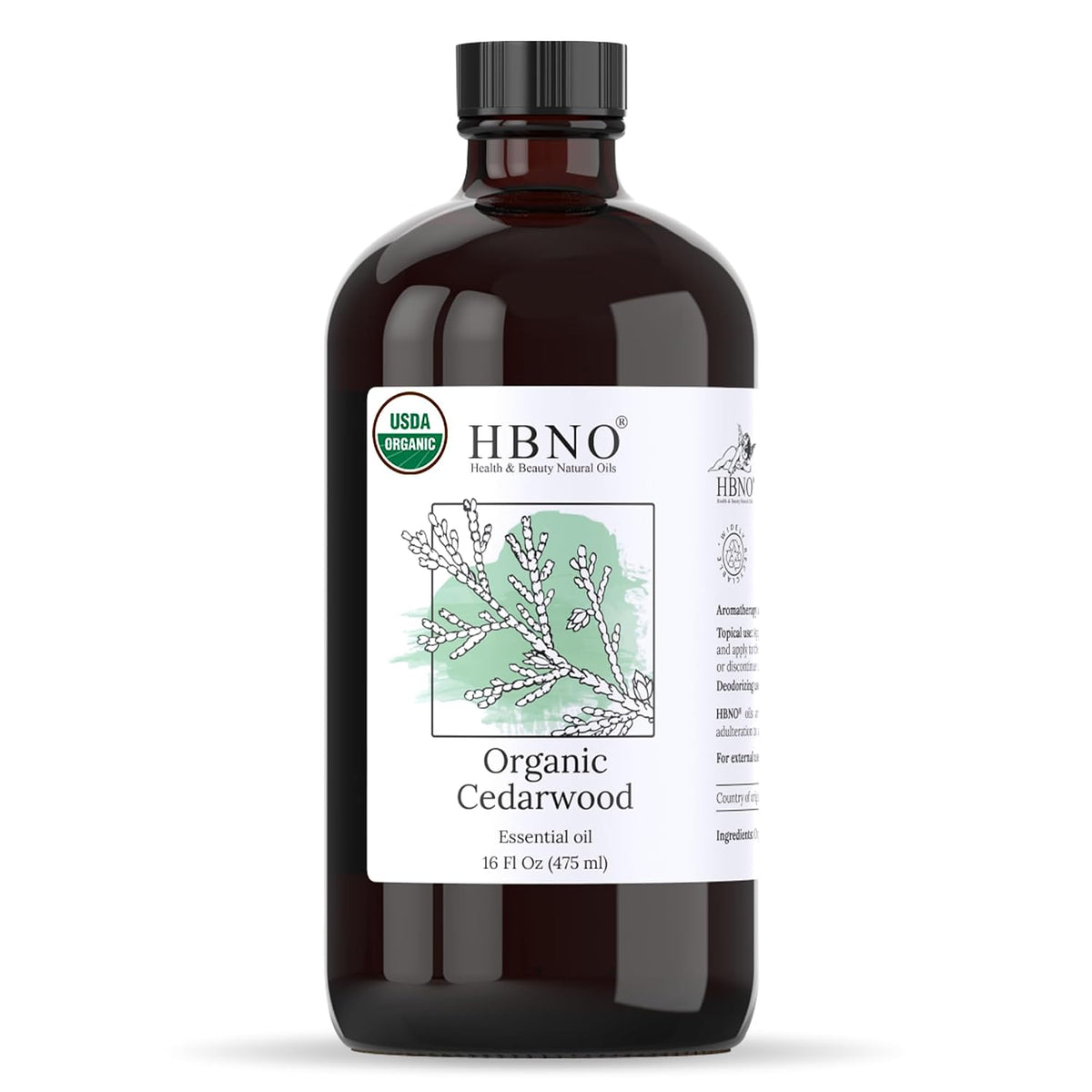 HBNO Organic Cedarwood Oil - Huge 16 oz (475ml) Large Size - Ideal for Diffusers